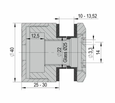 Punthouder / Adapter RVS ø40 of ø50mm met afstandhouder 25 of 40mm / 10 - 21,52mm glasdikte