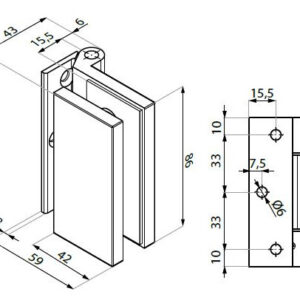 Alternative view of CUBIX binnendeurscharnier muur/glas 90° voor stompe glasdeur
