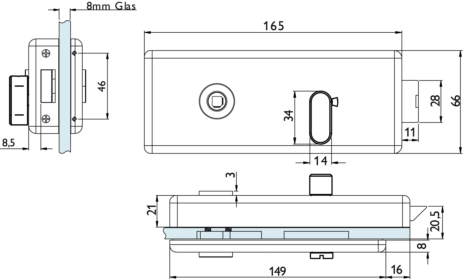 Complete deurbeslagset met toiletslot - Wand/glas - 8-10mm 5 Complete deurbeslagset met toiletslot - Wand/glas - 8-10mm - Afbeelding 4