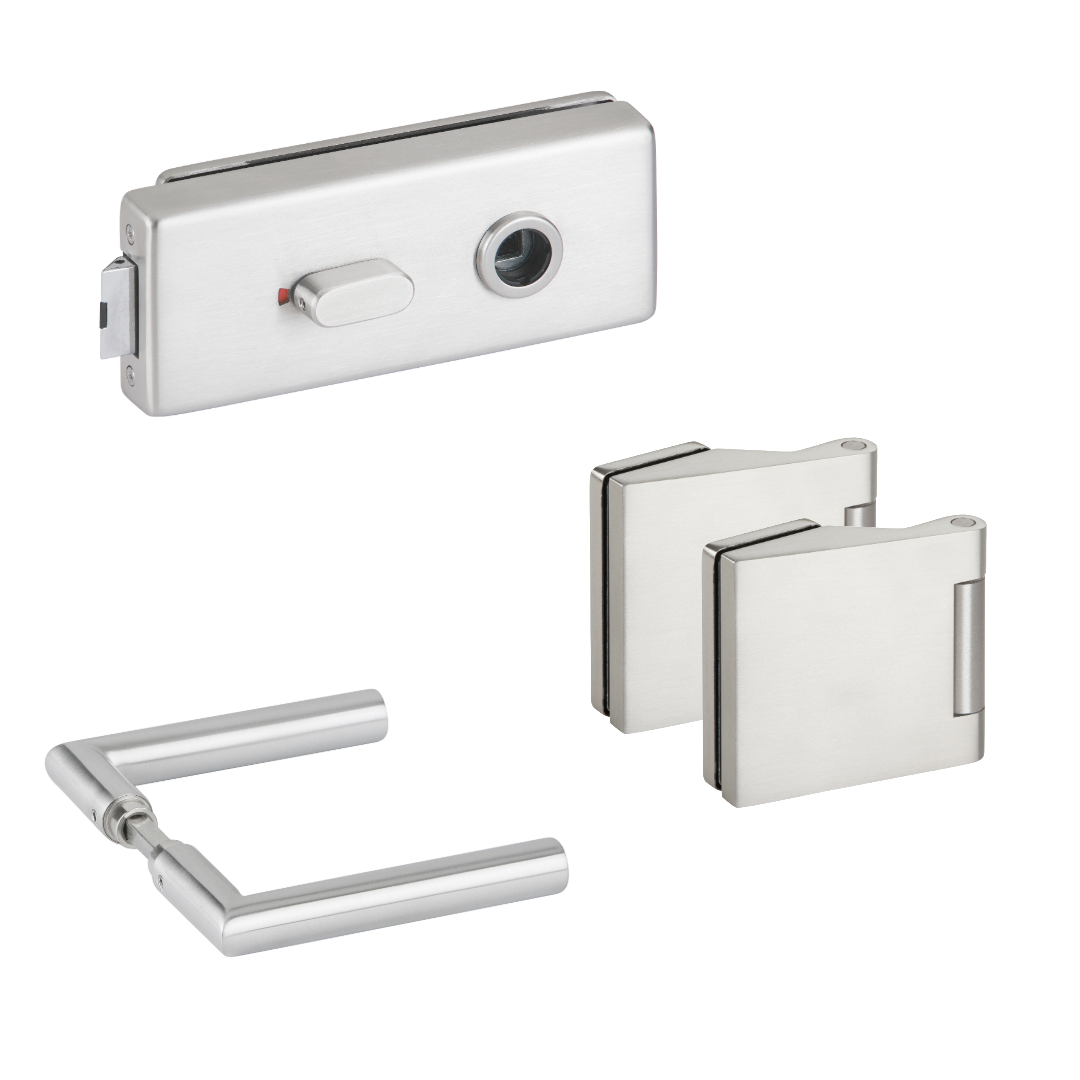 Complete deurbeslagset met toiletslot - Wand/glas - 8-10mm 2 Complete deurbeslagset