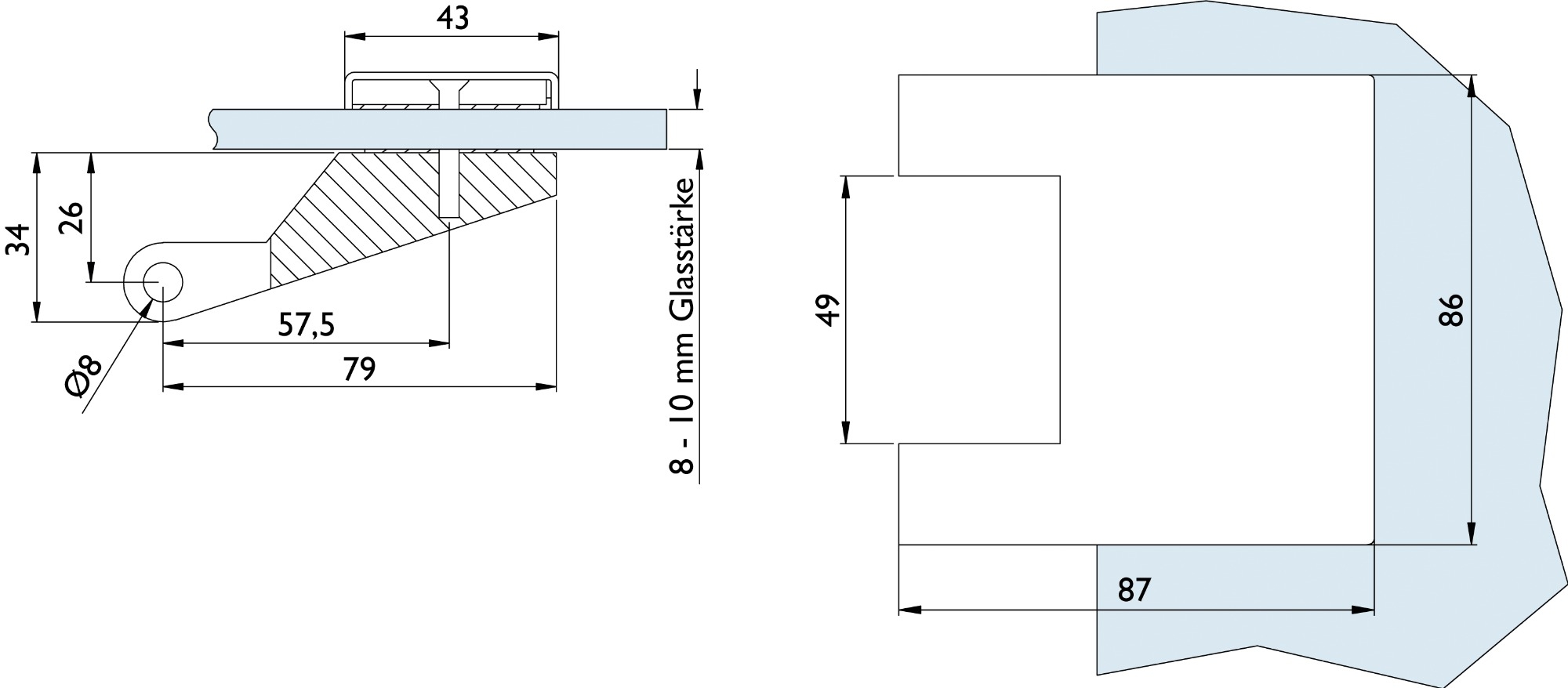 Complete deurbeslagset met toiletslot - Wand/glas - 8-10mm 4 Copmlete deurbeslagset