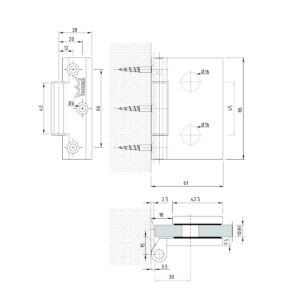 Deurbeslag Clarit scharnier - technische tekening