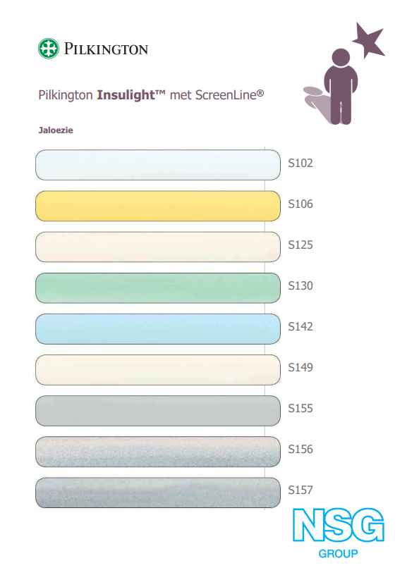 ScreenLine jaloezieën tussen glas op maat – handbediend 6 ScreenLine jaloezieën – negen lamellenkleuren